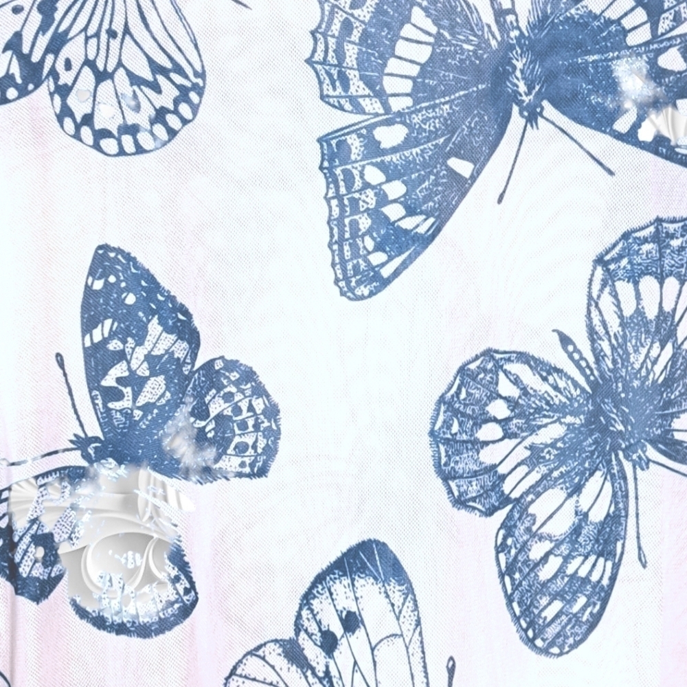 Guess Sheer White Long Sleeve Dress With Blue Butterflies Size Large - Picture 4 of 5
